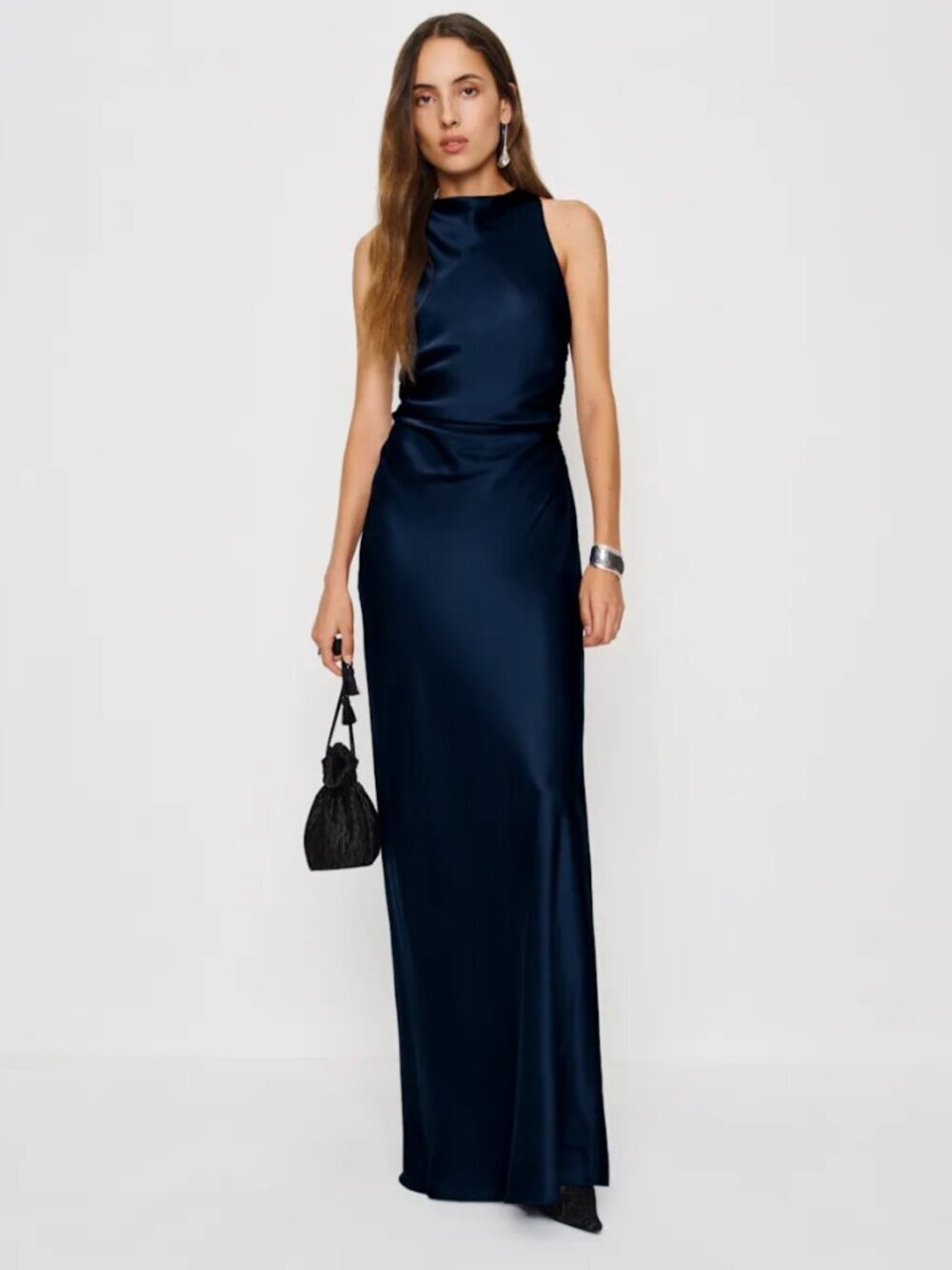 NWT Reformation Anaiis Silk Maxi Dress Navy Blue 6
